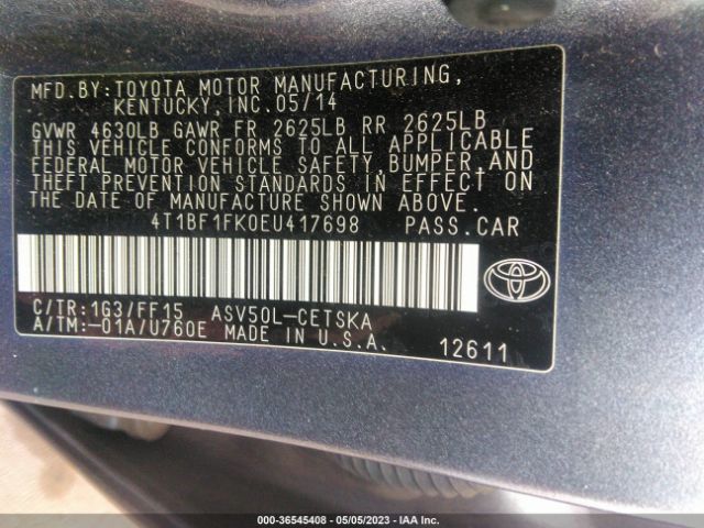 4T1BF1FK0EU417698 Toyota Camry L/le/xle/se/se Sport