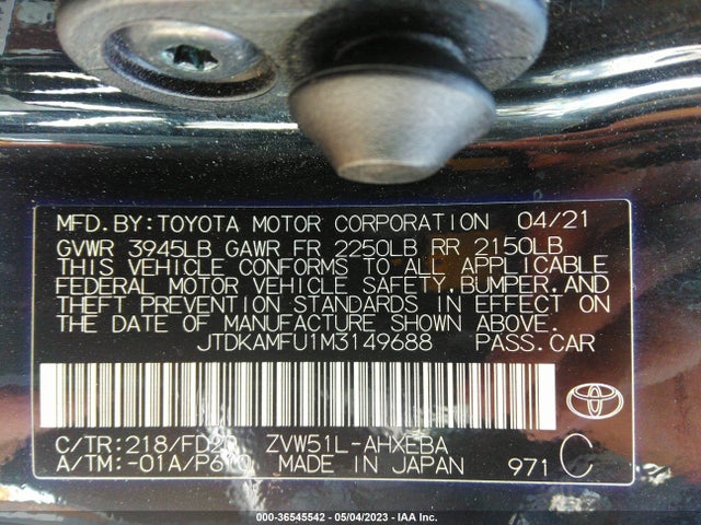 Toyota Prius L 2021 JTDKAMFU1M3149688 Image 9