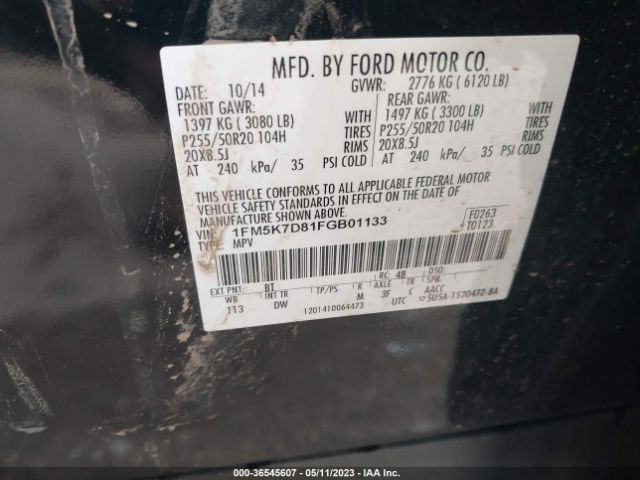 1FM5K7D81FGB01133 Ford EXPLORER XLT
