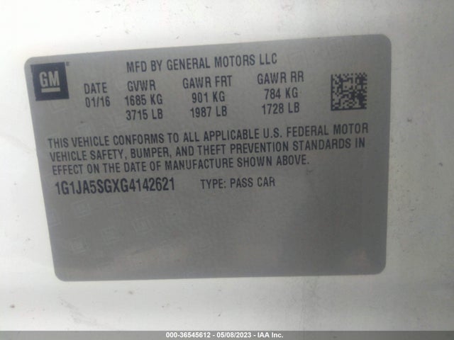 Chevrolet SONIC LS 2016 1G1JA5SGXG4142621 Image 10