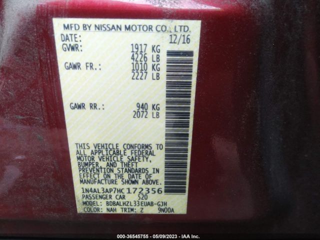 1N4AL3AP7HC172356 Nissan Altima 2.5 Sr