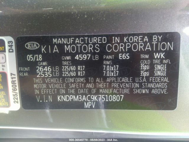 KNDPM3AC9K7510807 KIA Sportage Lx