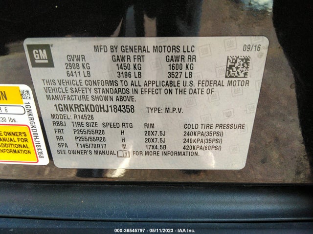 Chevrolet Traverse 1lt 2017 1GNKRGKD0HJ184358 Image 9