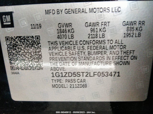 Chevrolet MALIBU LT 2020 1G1ZD5ST2LF053471 Image 9