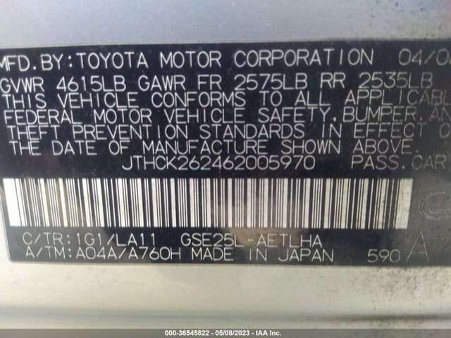 2006 LEXUS IS 250 AUTO VIN: JTHCK262462005970
