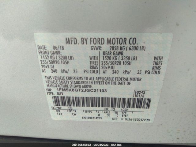 1FM5K8GT2JGC21103 Ford EXPLORER SPORT