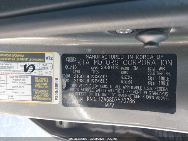 2013 KIA SOUL VIN: KNDJT2A68D7570786