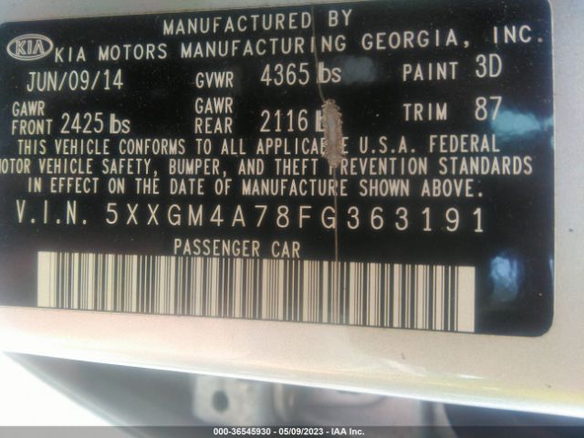 5XXGM4A78FG363191 KIA Optima Lx
