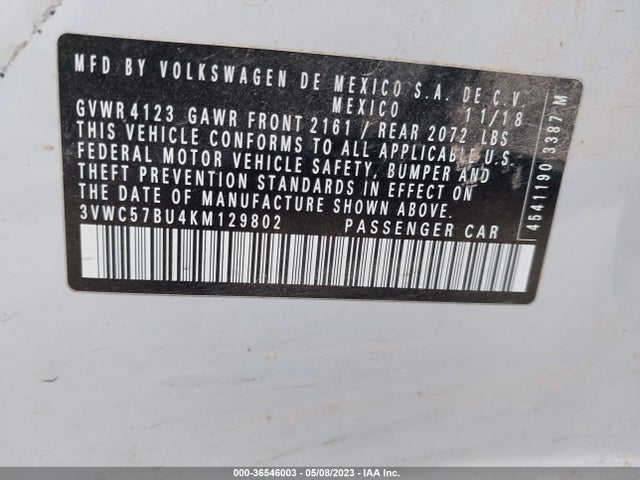 3VWC57BU4KM129802 Volkswagen Jetta S/se/r-line
