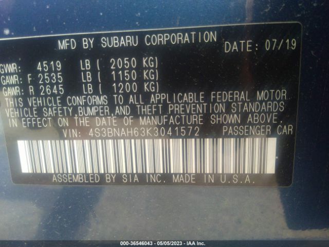 4S3BNAH63K3041572 Subaru Legacy Premium
