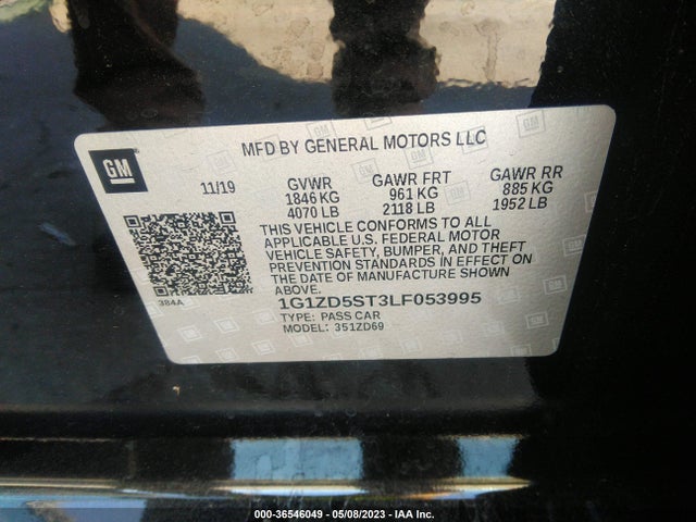 Chevrolet MALIBU LT 2020 1G1ZD5ST3LF053995 Image 9