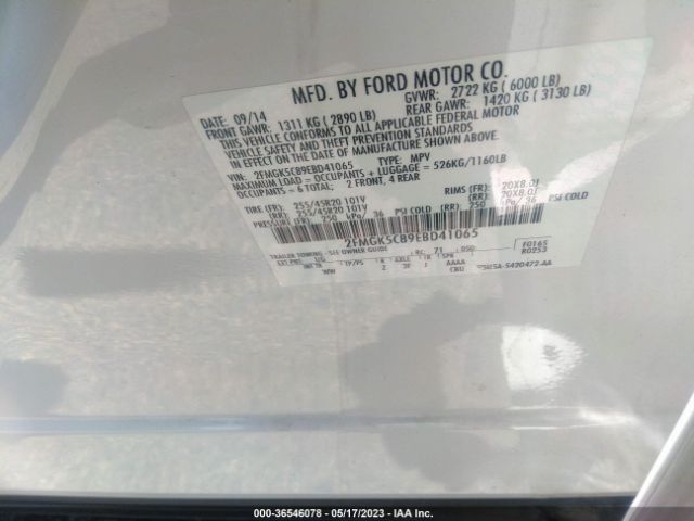 2FMGK5C89EBD41065 Ford FLEX SEL