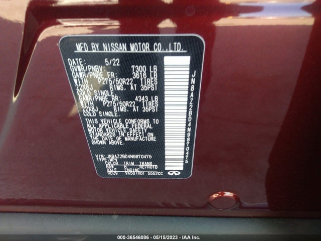 2022 Infiniti QX80, VIN: JN8AZ2BD4N9870475