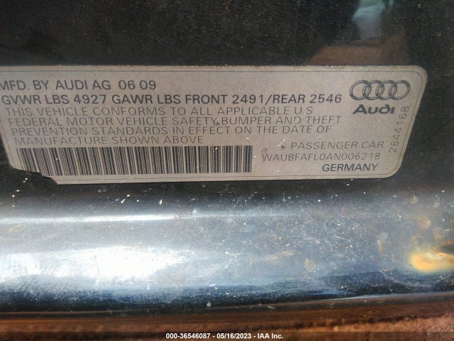 2010 AUDI A4 2.0T PREMIUM VIN: WAUBFAFL0AN006218