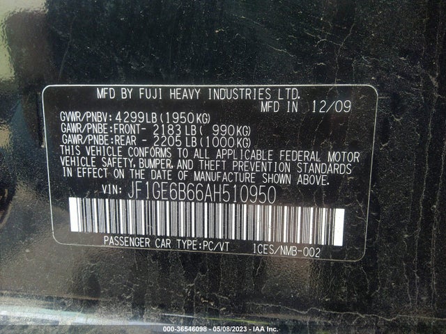 2010 SUBARU IMPREZA SEDAN I PREMIUM SPECIAL EDITION VIN: JF1GE6B66AH510950