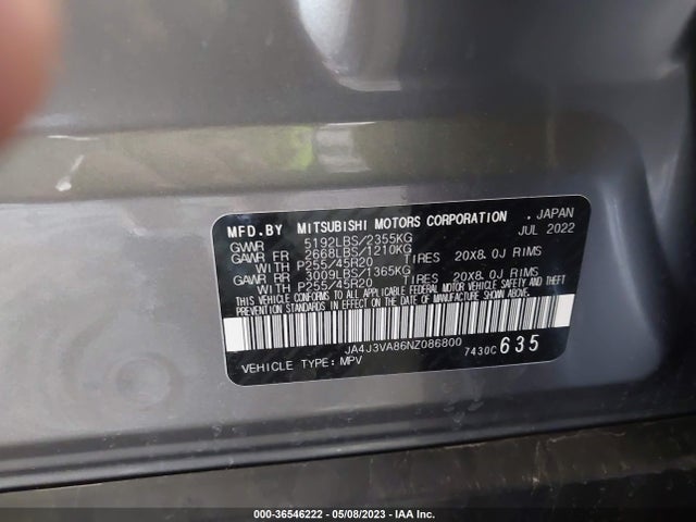 JA4J3VA86NZ086800 Mitsubishi Outlander Sel