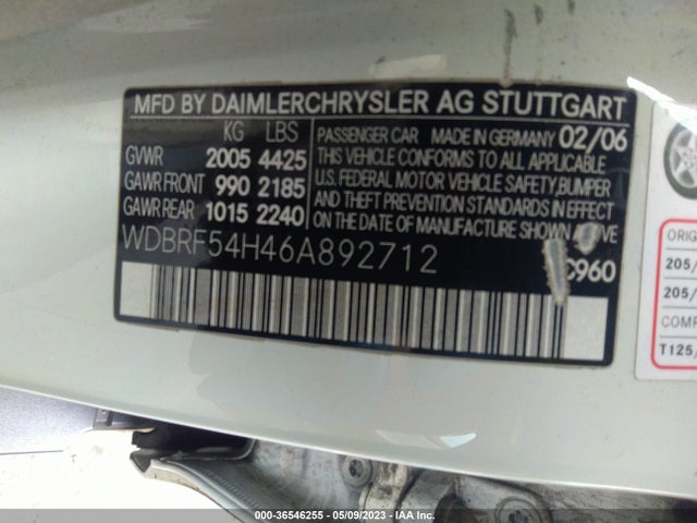 2006 MERCEDES-BENZ C-CLASS LUXURY VIN: WDBRF54H46A892712
