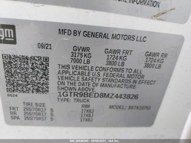1GTR9BED8MZ443826 GMC Sierra 1500 Sle