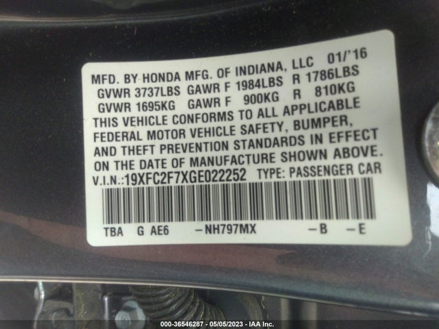 Honda Civic Sedan Ex 2016 19XFC2F7XGE022252 Image 10