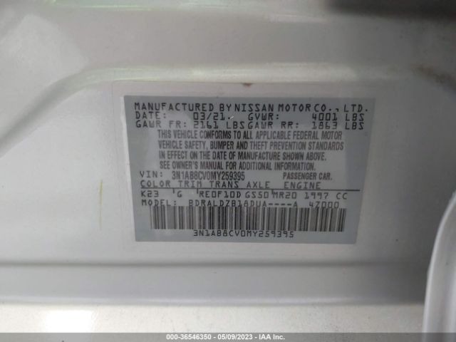 3N1AB8CV0MY259395 Nissan SENTRA SV