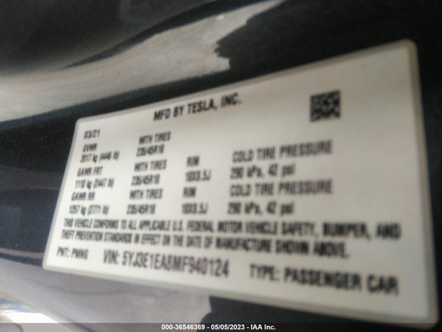 Tesla Model 3 Standard Range Plus 2021 5YJ3E1EA8MF940124 Image 10