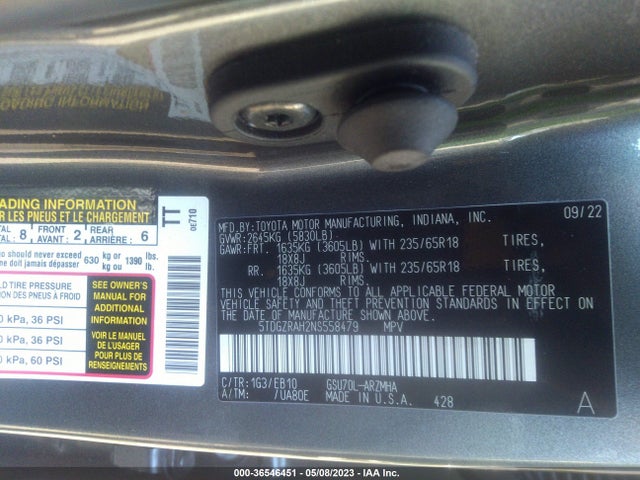 Toyota Highlander Xle 2022 5TDGZRAH2NS558479 Image 9
