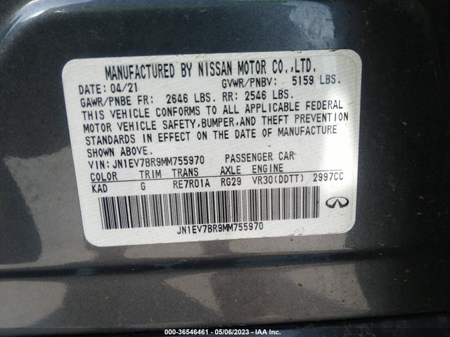 JN1EV7BR9MM755970 Infiniti Q50 3.0t Luxe