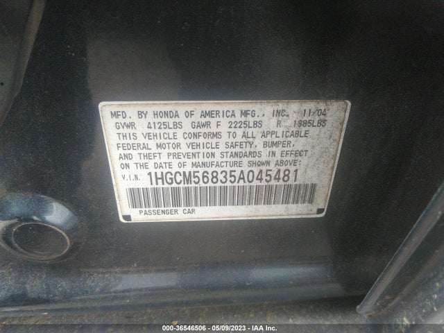 2005 HONDA ACCORD SDN EX-L VIN: 1HGCM56835A045481