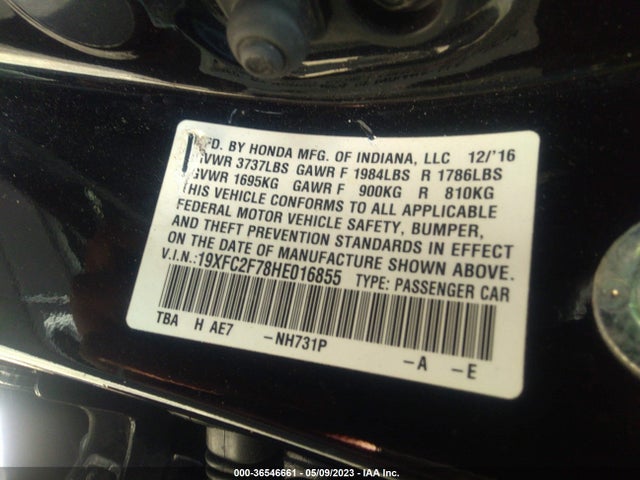 Honda Civic Sedan Ex 2017 19XFC2F78HE016855 Image 9
