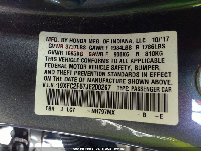 Honda Civic Sedan Lx 2018 19XFC2F57JE200267 Image 9