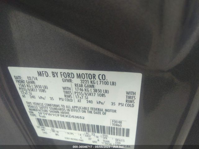 1FTFW1CF5EKD53652 Ford F-150 Xl/stx/xlt/fx2/lariat