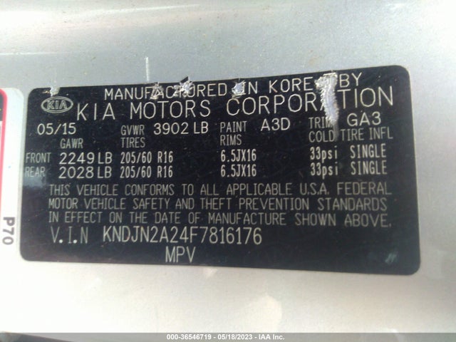 Продаж на аукціоні авто 2015 Kia Soul Base, vin: KNDJN2A24F7816176, номер лоту: 36546719