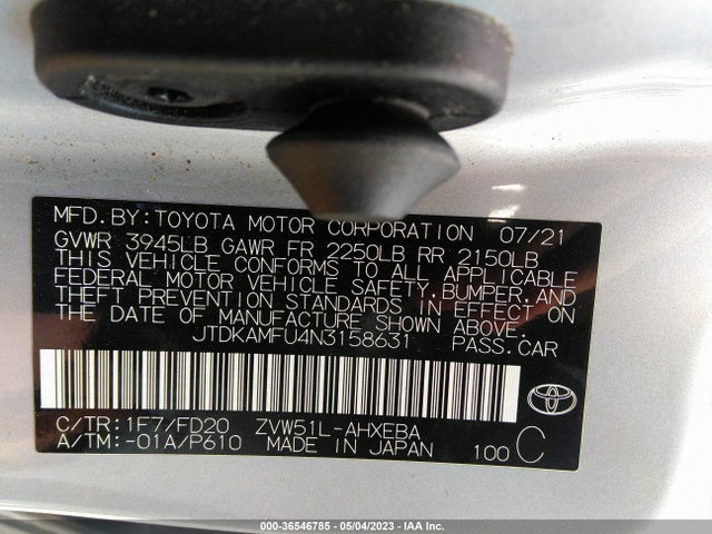 2022 TOYOTA PRIUS NIGHT SHADE VIN: JTDKAMFU4N3158631