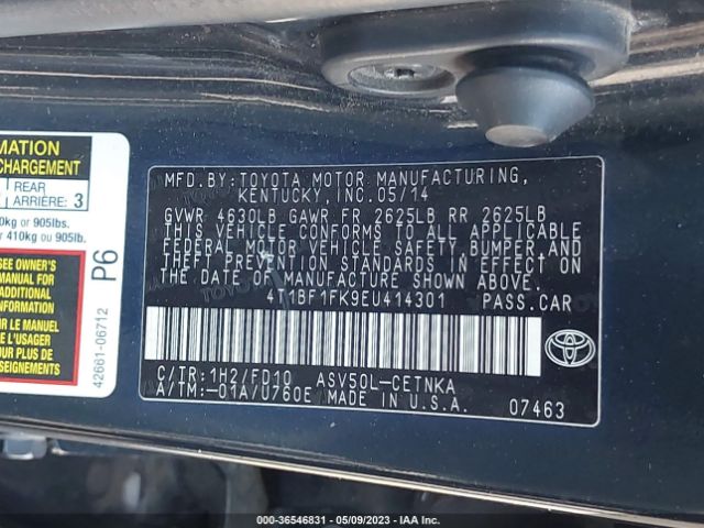4T1BF1FK9EU414301 Toyota Camry L/le/xle/se/se Sport
