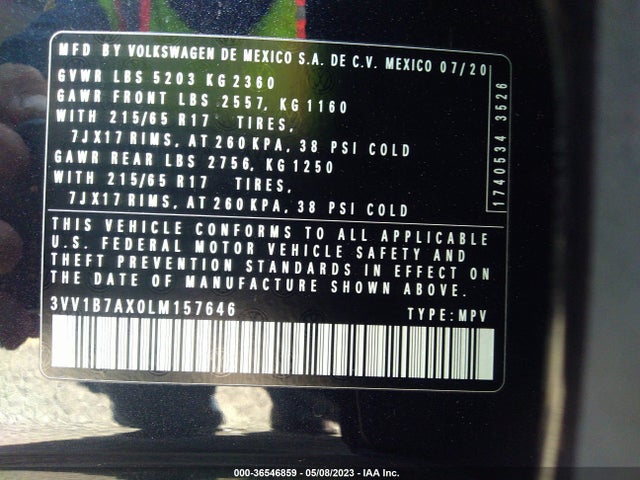 3VV1B7AX0LM157646 Volkswagen TIGUAN S