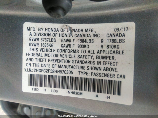 Honda Civic Sedan Lx 2017 2HGFC2F58HH570305 Image 9