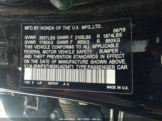 Honda Civic Hatchback Ex 2019 SHHFK7H63KU423471 Image 9