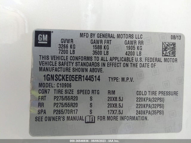 Chevrolet Suburban Ltz 2014 1GNSCKE05ER144514 Image 10