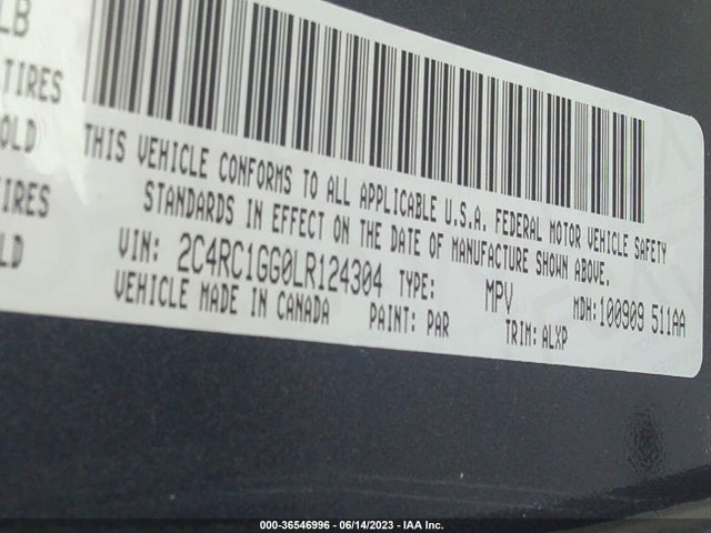 2020 CHRYSLER PACIFICA LIMITED VIN: 2C4RC1GG0LR124304