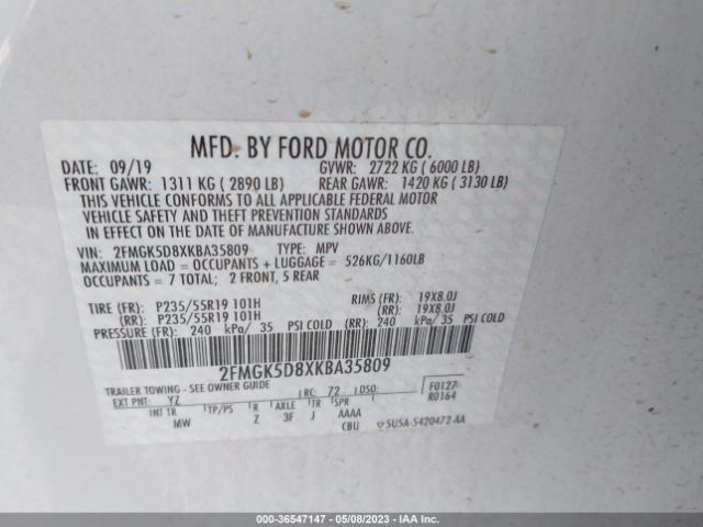 2FMGK5D8XKBA35809 Ford Flex Limited