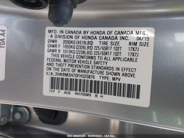 Honda Cr-v Ex-l 2015 2HKRM3H70FH525876 Image 9