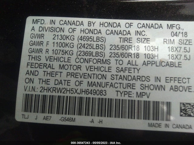 Honda CR-V EX 2018 2HKRW2H5XJH649083 Image 9