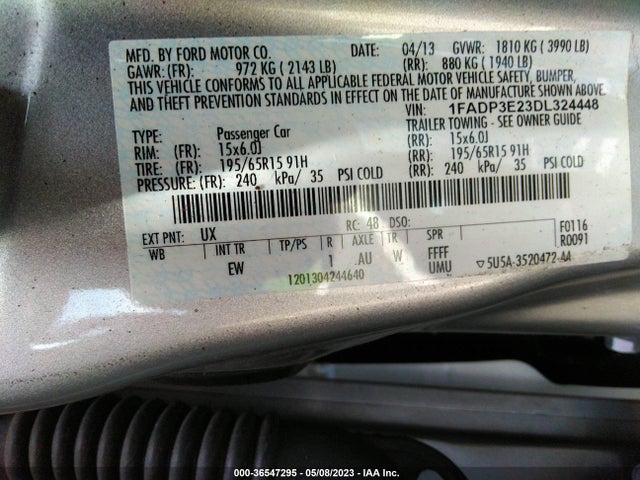 2013 FORD FOCUS S VIN: 1FADP3E23DL324448