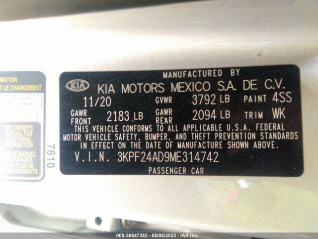 3KPF24AD9ME314742 KIA Forte Lxs