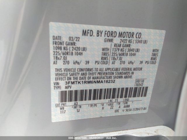 3FMTK1RM6NMA18232 Ford Mustang Mach-e Select