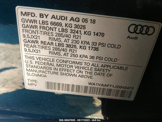 WA1VAAF71JD043473 Audi Q7 Prestige