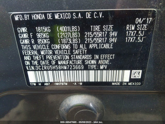 Honda HR-V EX 2017 3CZRU5H58HM723669 Image 9