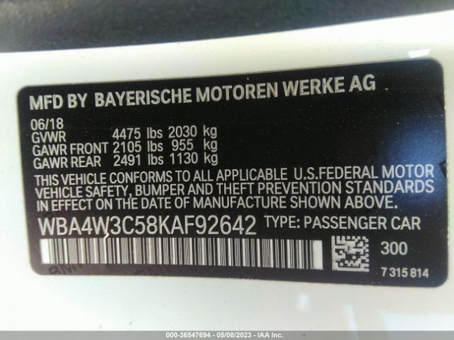 WBA4W3C58KAF92642 BMW 4 Series 430i