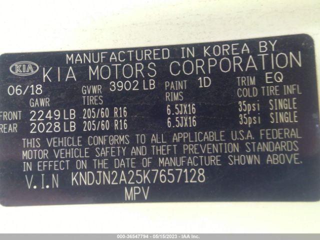 KNDJN2A25K7657128 KIA Soul Base