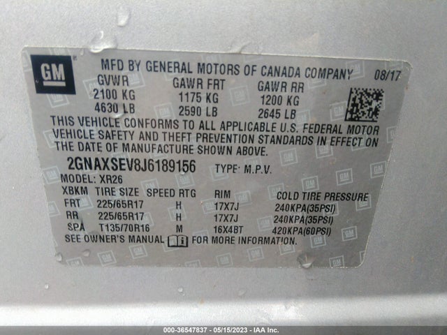 Chevrolet EQUINOX LT 2018 2GNAXSEV8J6189156 Image 9